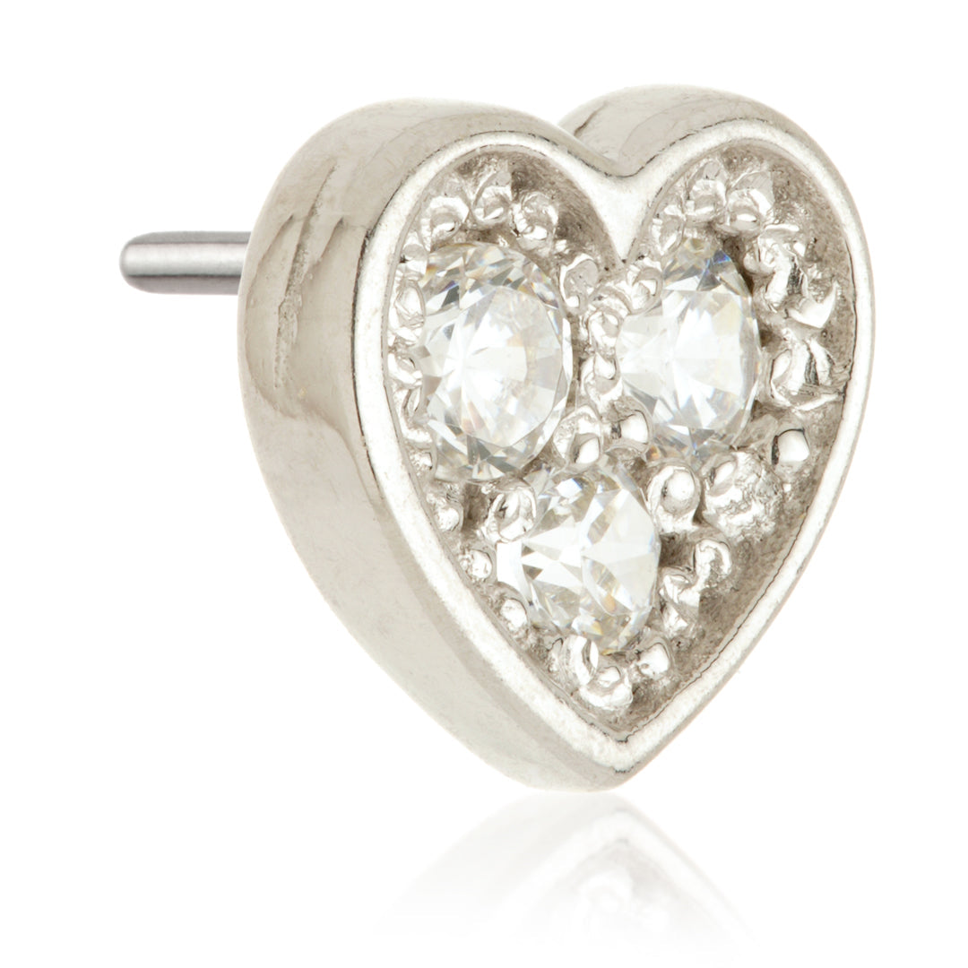 TL - 14ct Threadless Gold Triple Gem Heart Attachment