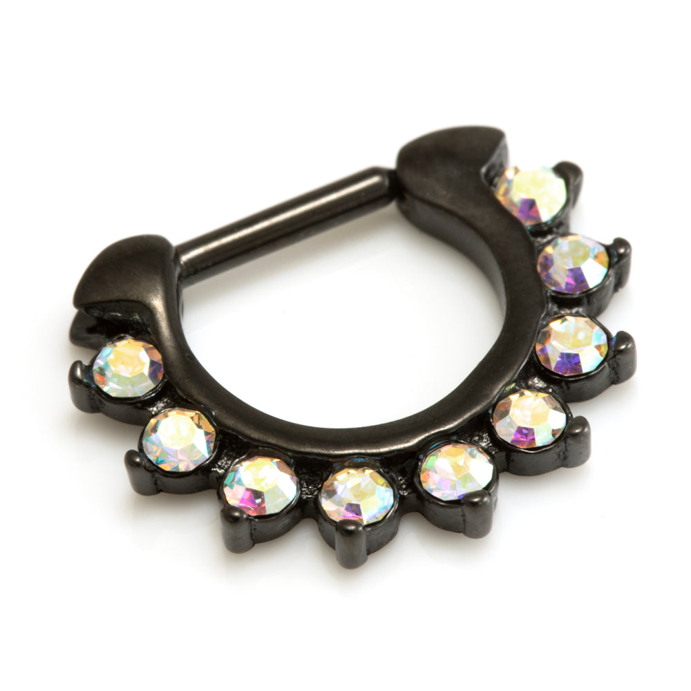 Black Steel 9 Jewelled Septum Ring