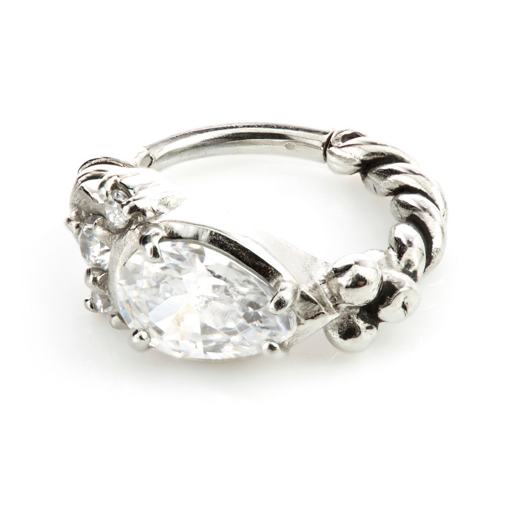 Steel Hinged Prong Tear Gem Braided Ring