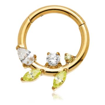 Zircon Gold Ti Couture Multi Gem Leaf Hinged Ring