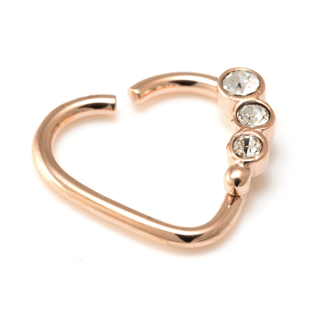 Rose Gold Steel 3 Gem Heart Ring