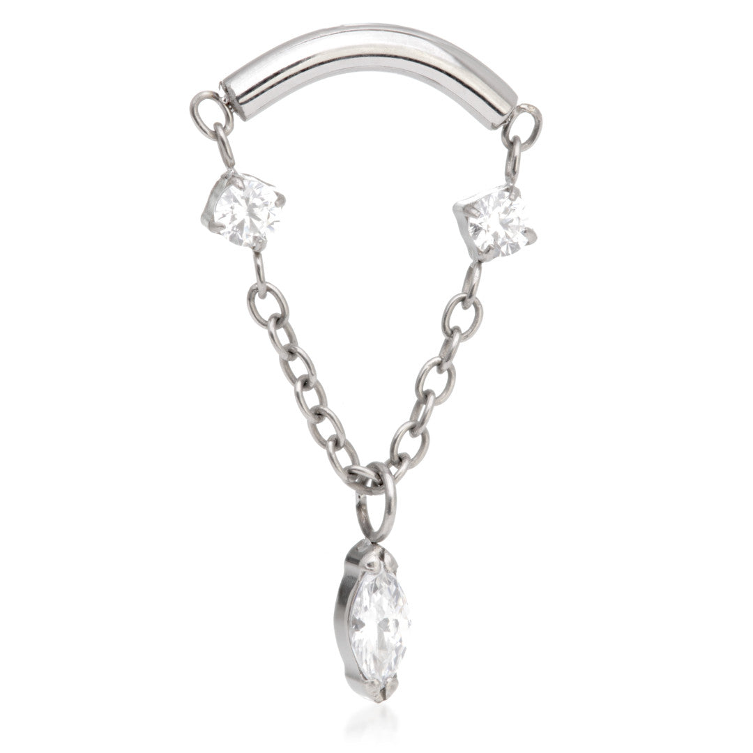 Ti Internal Curved Bar with Hanging Gem Chain Attachment