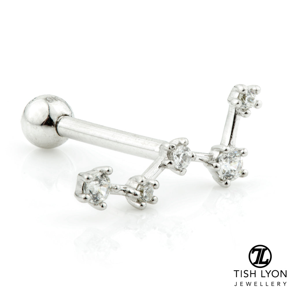 Gem Constellation 14 Carat Solid Gold Barbell Earring
