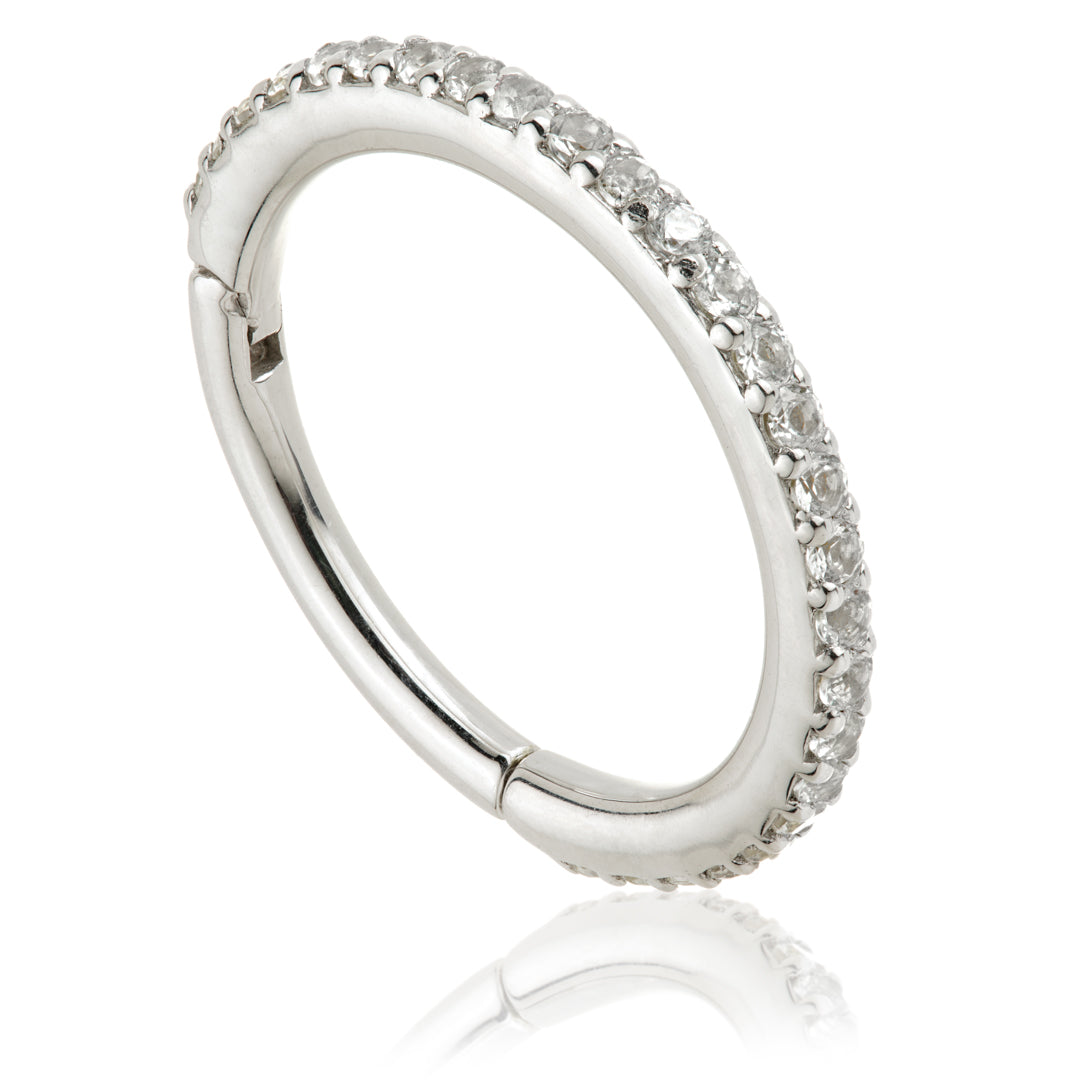 TL - Gold White Topaz Pave Eternity Hinge Ring