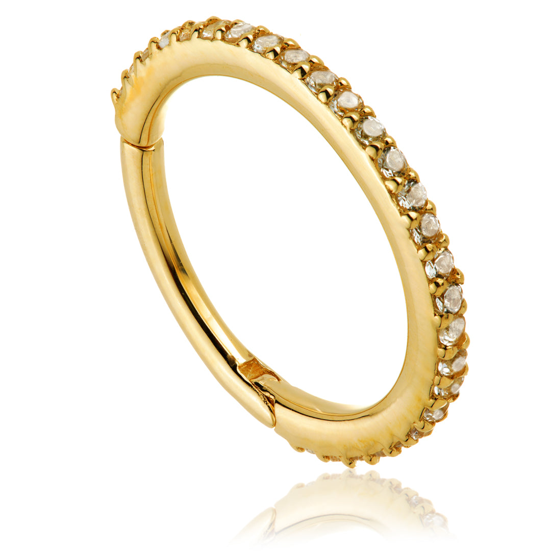 TL - Gold White Topaz Pave Eternity Hinge Ring