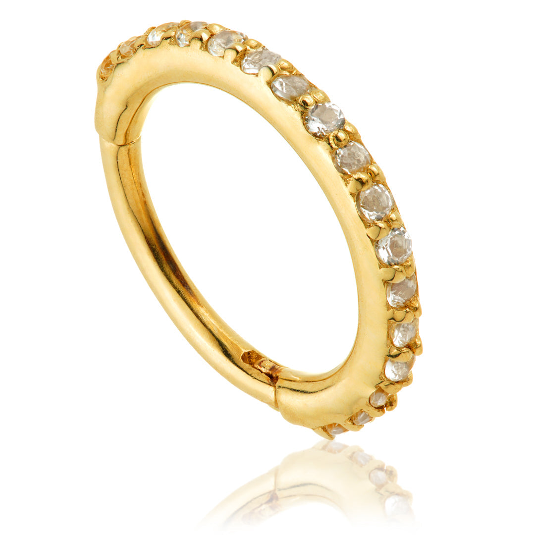 TL - Gold White Topaz Pave Eternity Hinge Ring