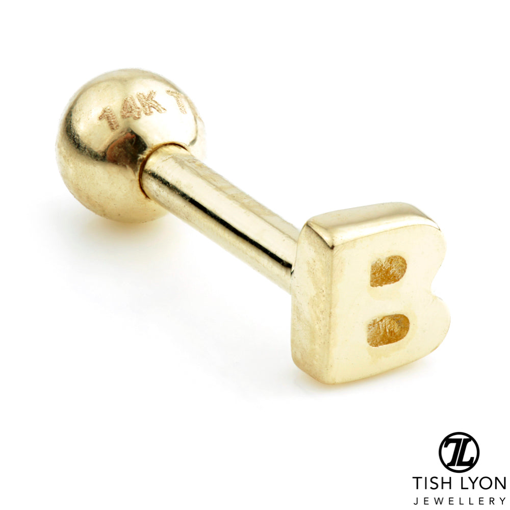 Micro Letter 14 Carat Solid Gold Barbell Earring