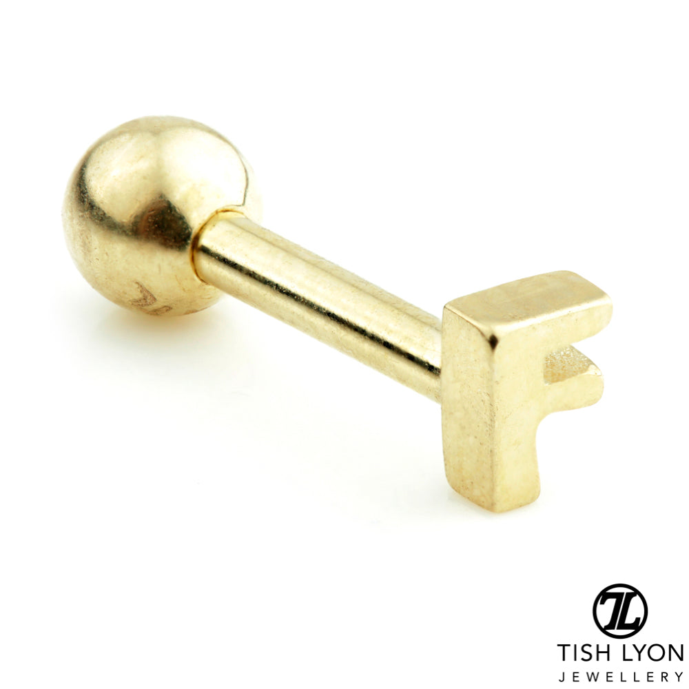 Micro Letter 14 Carat Solid Gold Barbell Earring