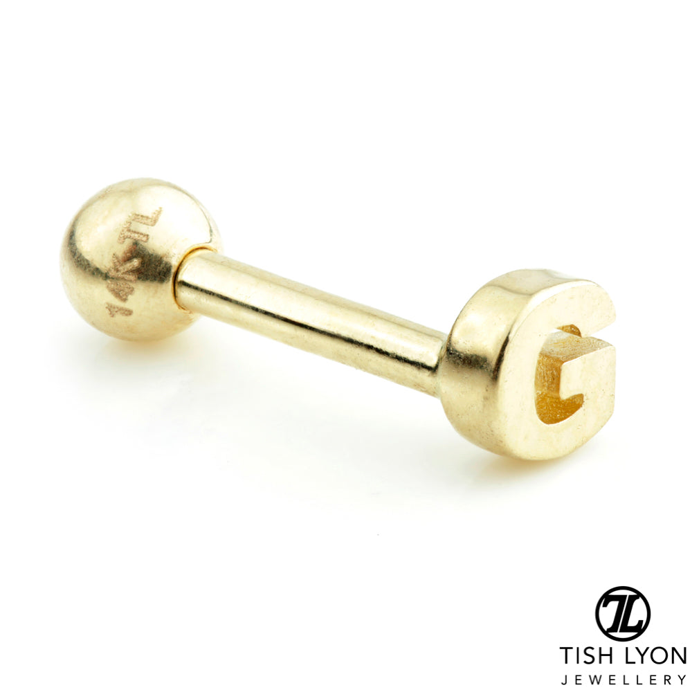 Micro Letter 14 Carat Solid Gold Barbell Earring