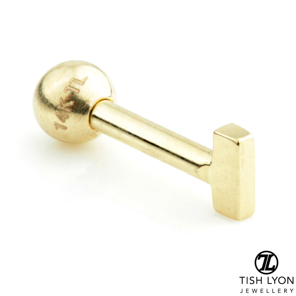 Micro Letter 14 Carat Solid Gold Barbell Earring