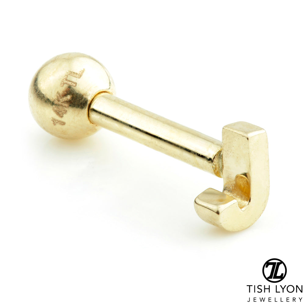 Micro Letter 14 Carat Solid Gold Barbell Earring