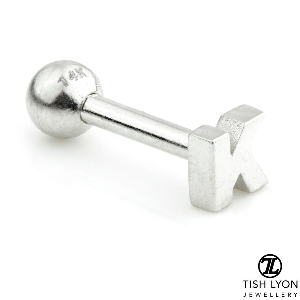 Micro Letter 14 Carat Solid Gold Barbell Earring