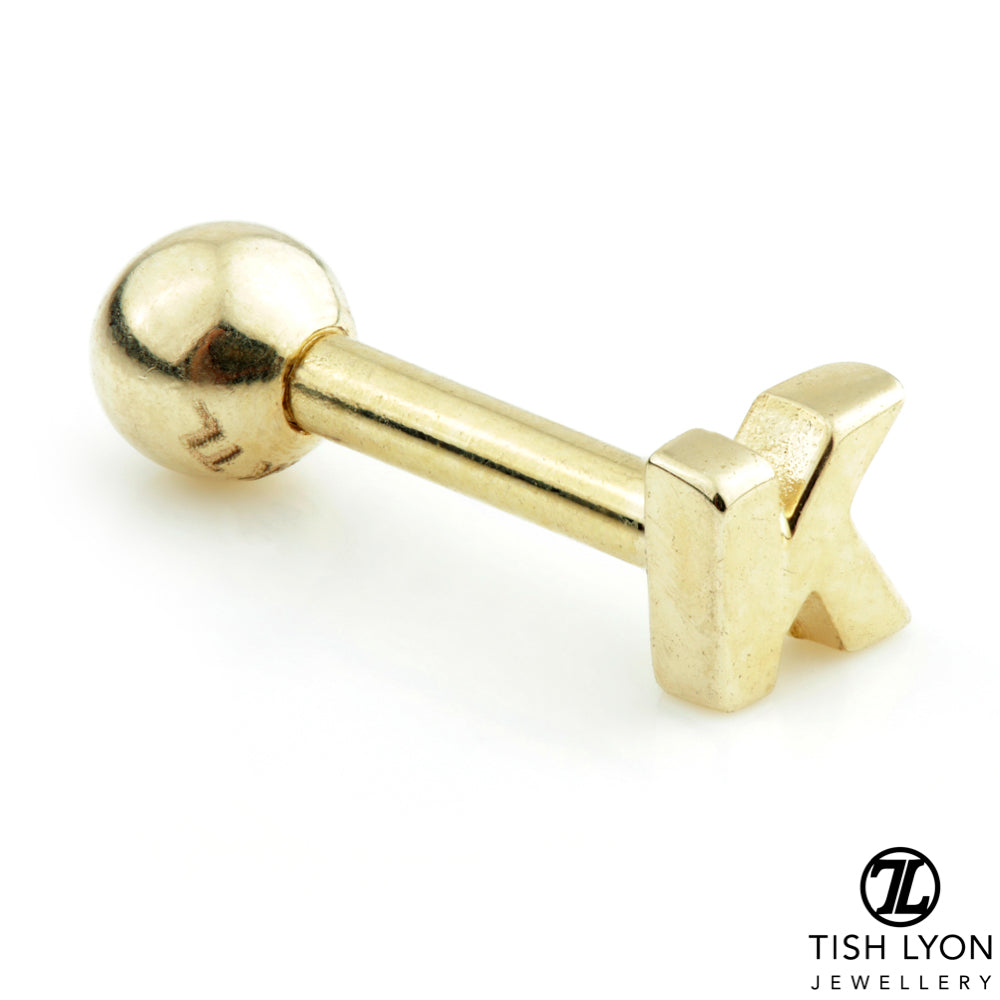 Micro Letter 14 Carat Solid Gold Barbell Earring