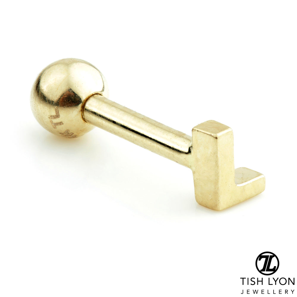 Micro Letter 14 Carat Solid Gold Barbell Earring