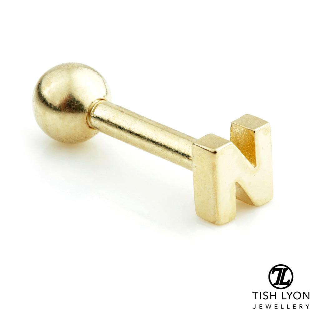 Micro Letter 14 Carat Solid Gold Barbell Earring
