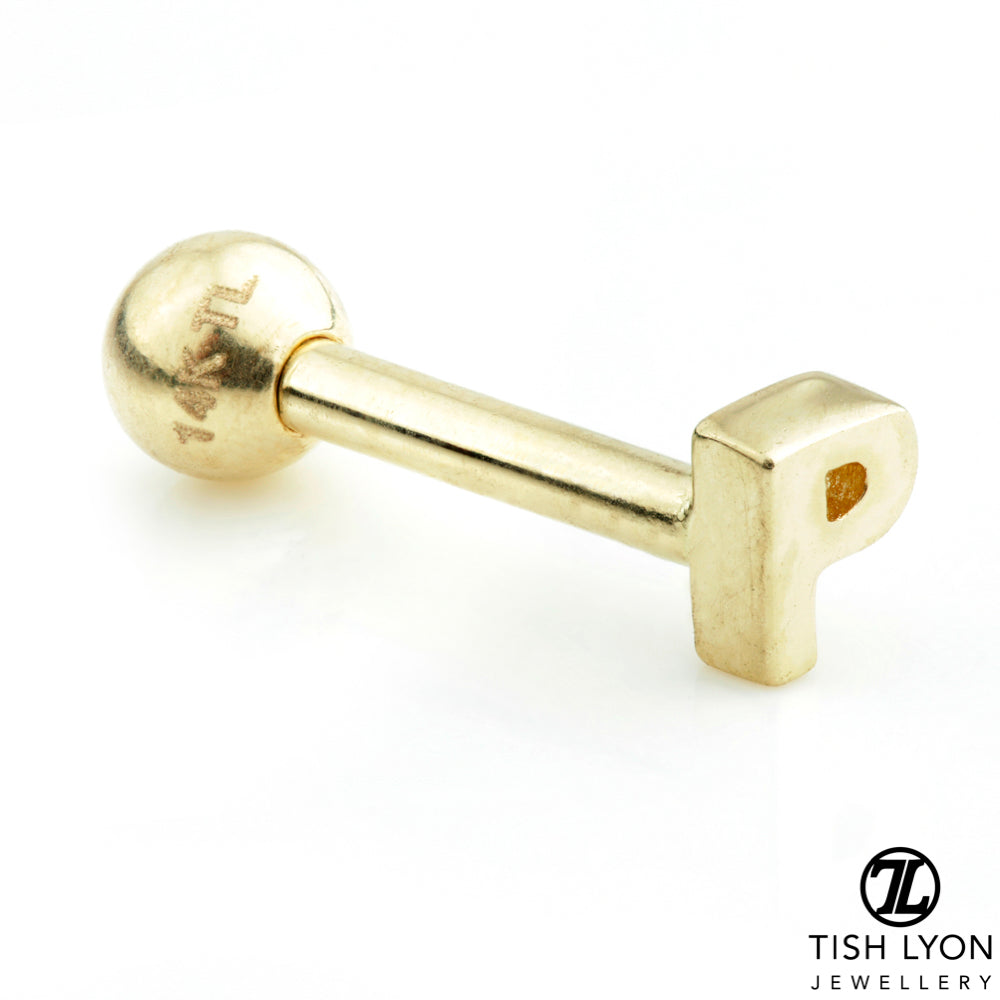 Micro Letter 14 Carat Solid Gold Barbell Earring