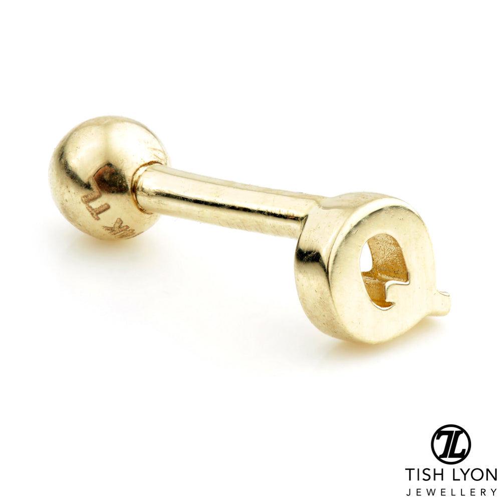 Micro Letter 14 Carat Solid Gold Barbell Earring