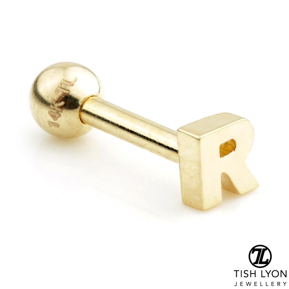 Micro Letter 14 Carat Solid Gold Barbell Earring