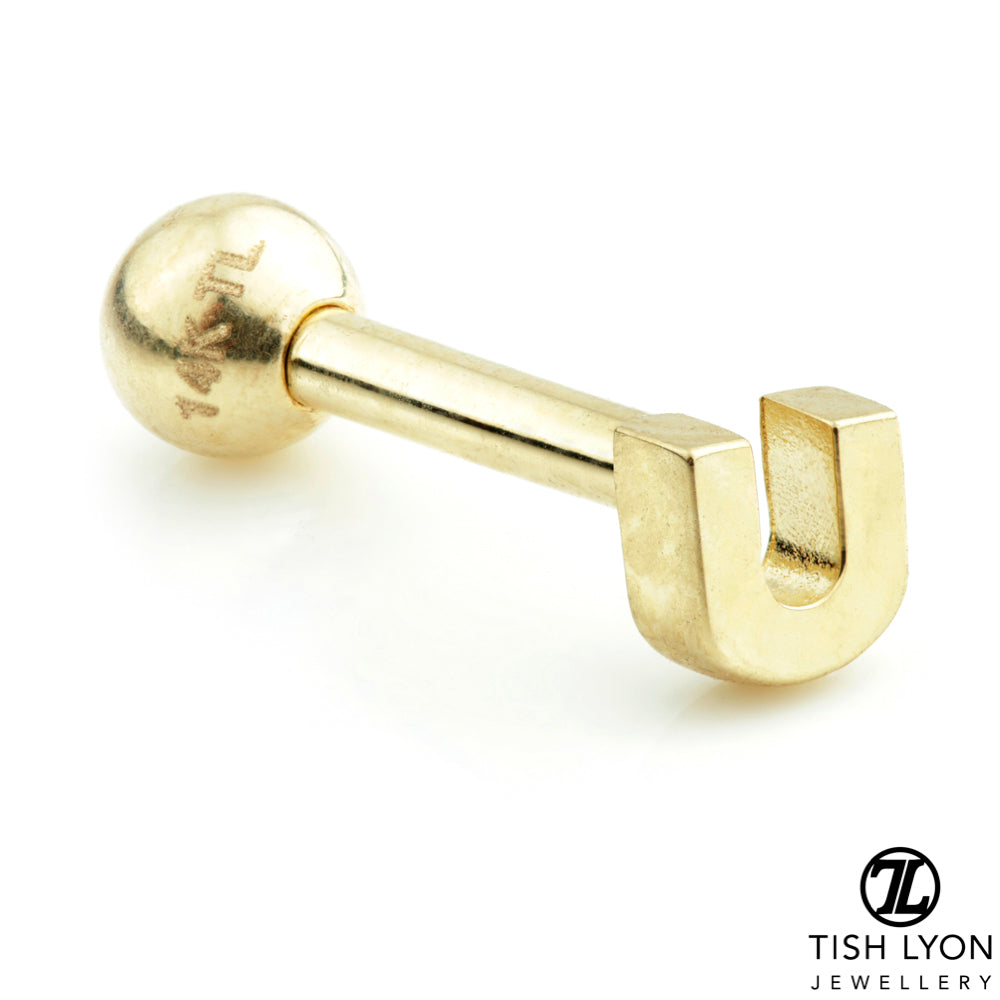 Micro Letter 14 Carat Solid Gold Barbell Earring