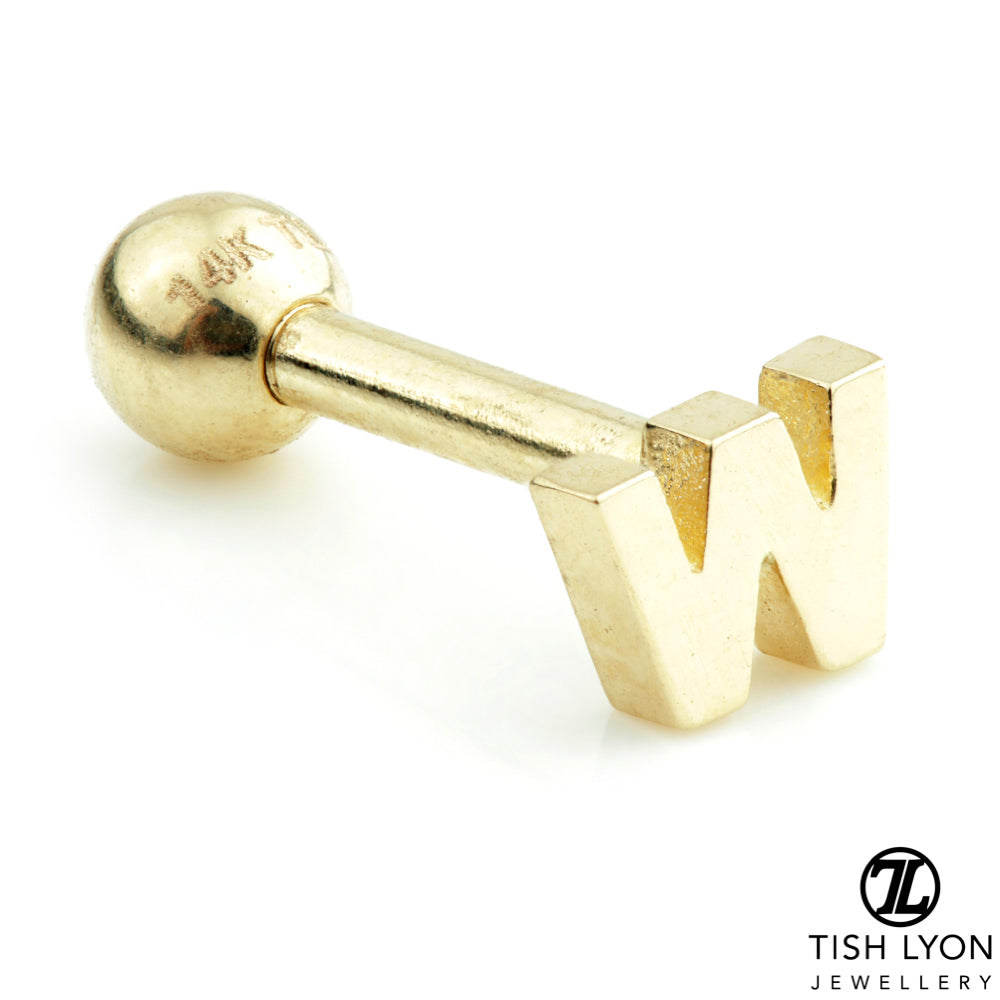 Micro Letter 14 Carat Solid Gold Barbell Earring