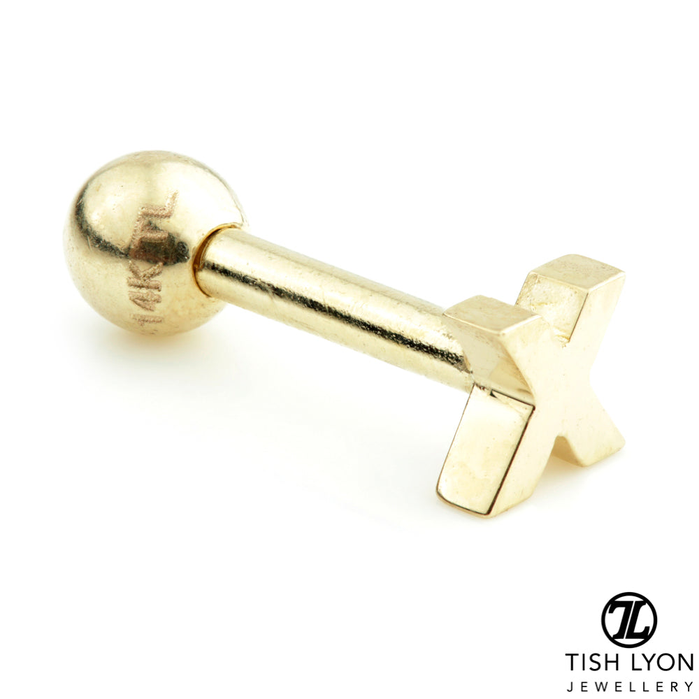 Micro Letter 14 Carat Solid Gold Barbell Earring