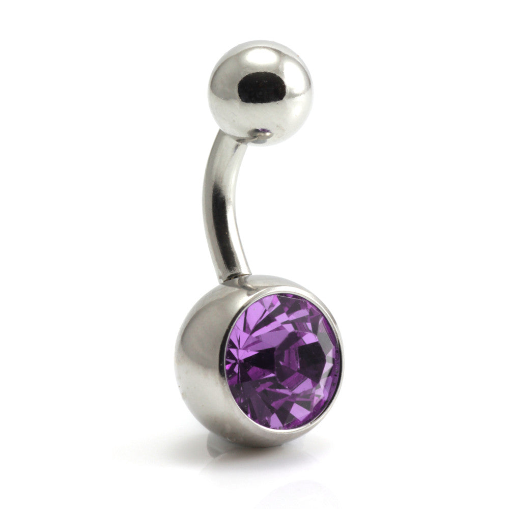Steel External Single Jewelled Navel -1.6-6-Violet