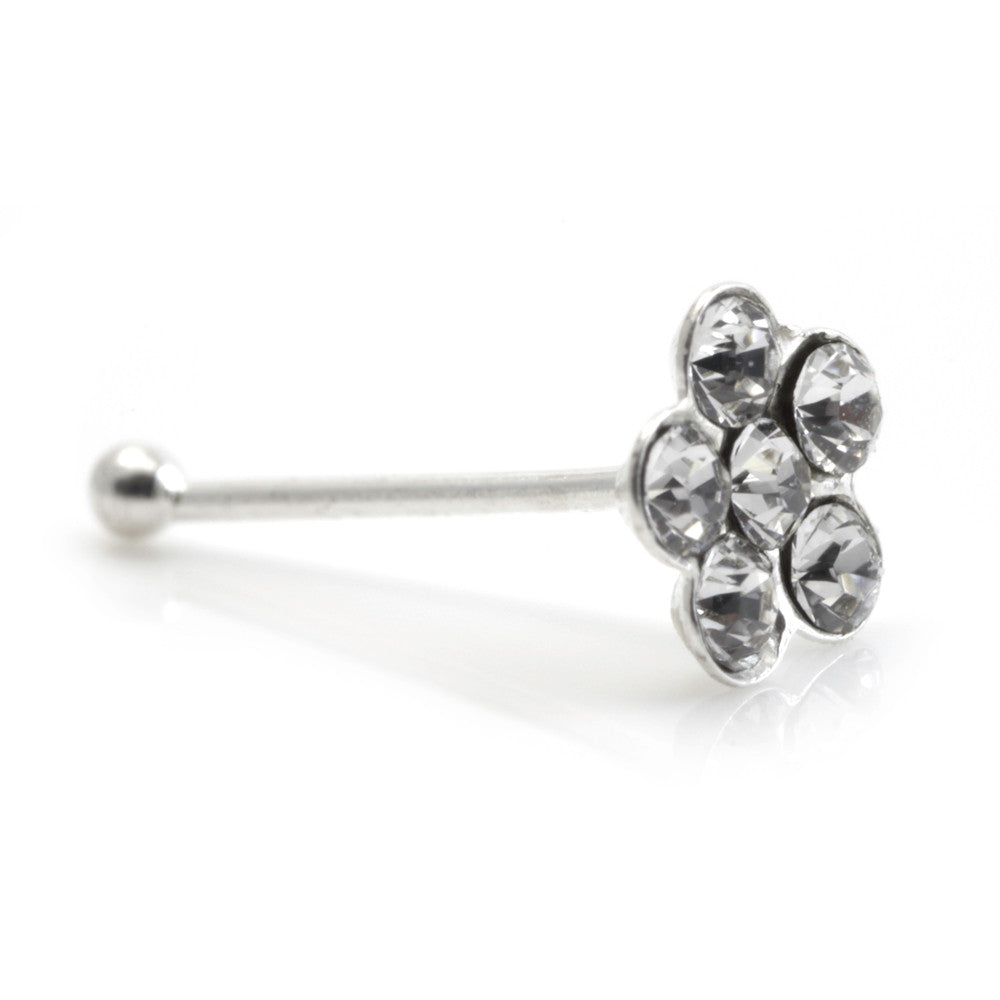 20x Silver Gem Flower Straight Ball Back in Box