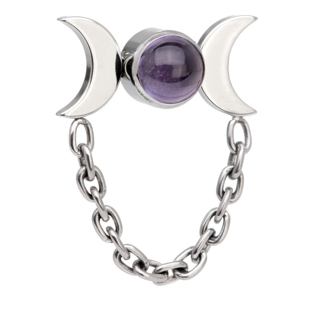 Ti Threadless Amethyst Bezel with Double Moon Crescent Attachment