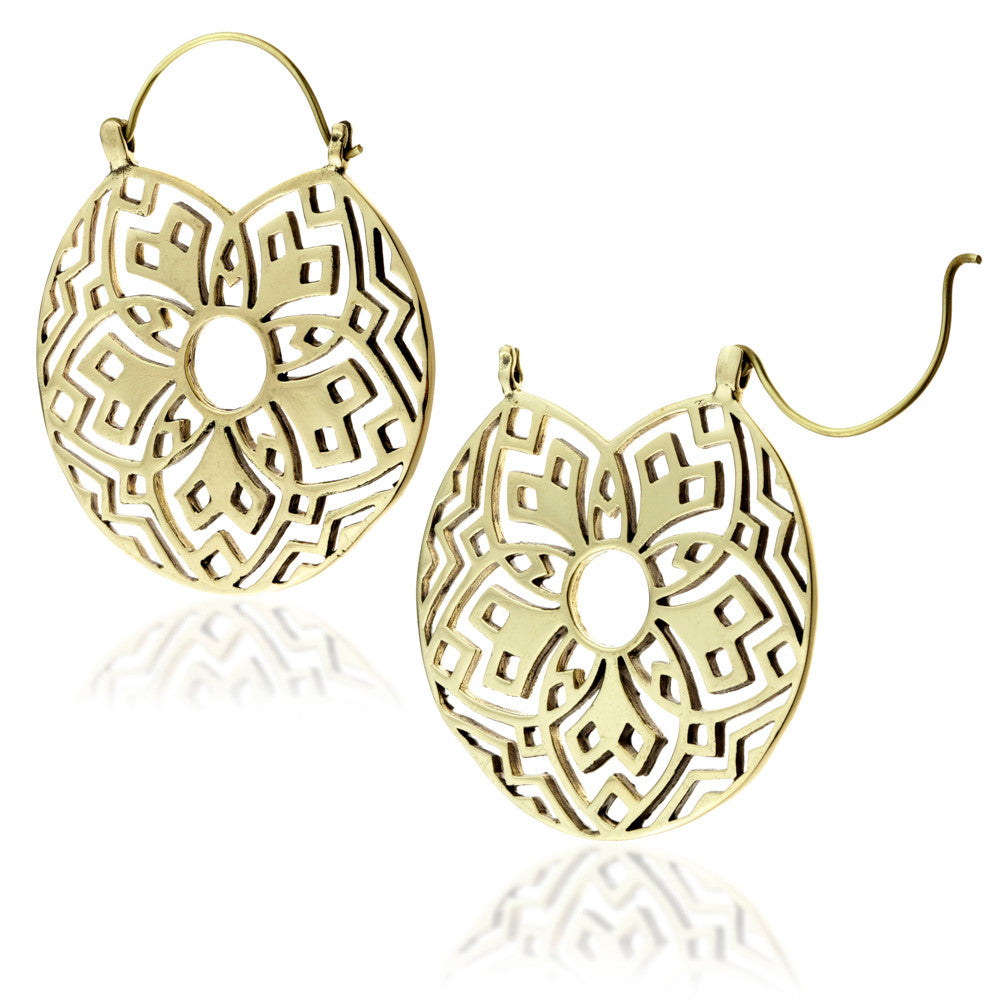 Brass Flower Disk Earrings (Pair)