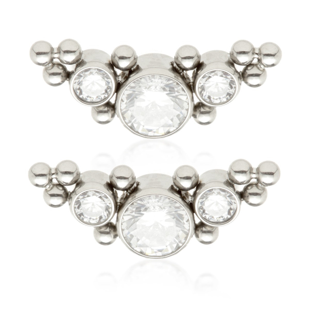 Titanium Threadless Stud Earrings with Triple Gem Curve Attachment (Pair)