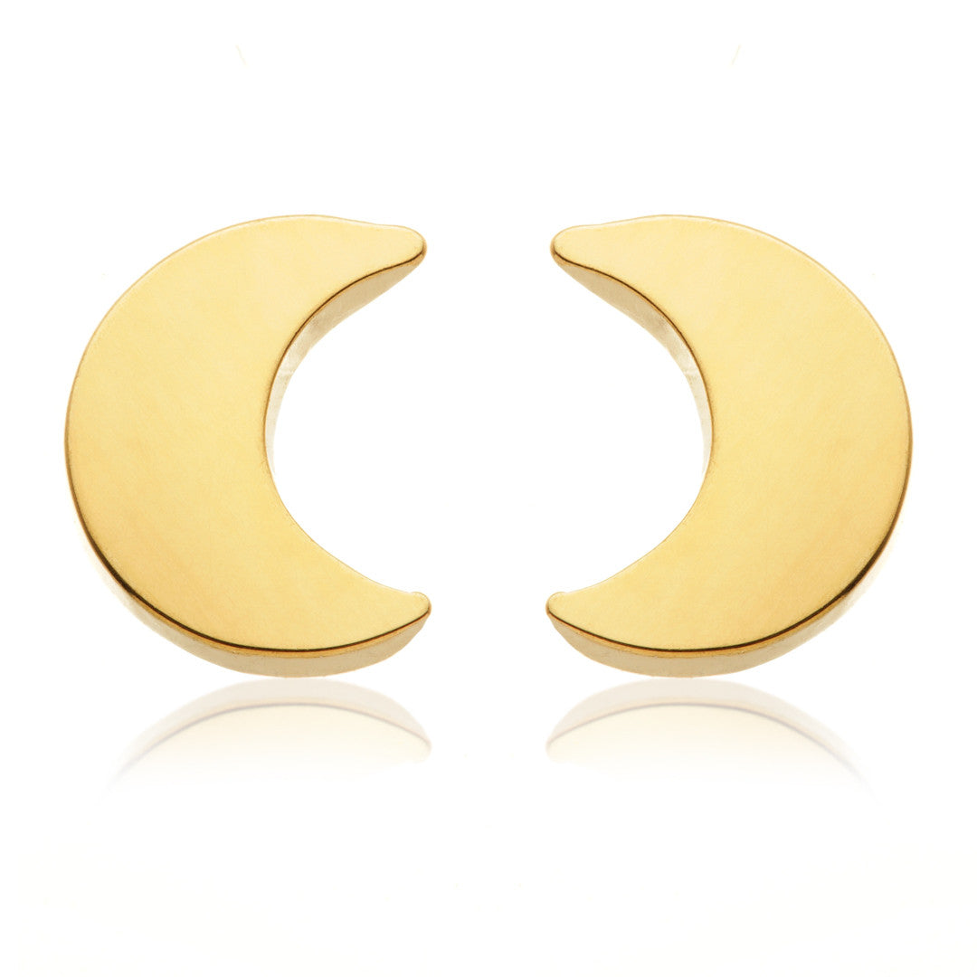 Zircon Gold Titanium Moon Stud Earrings (Pair)