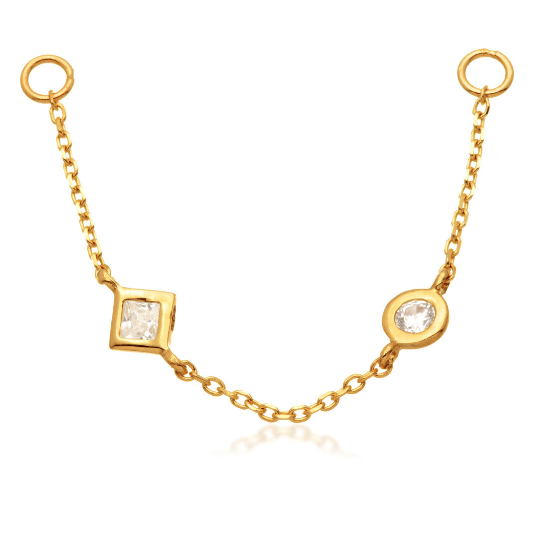 TL - 14ct Gold Chain with Square and Round Gems