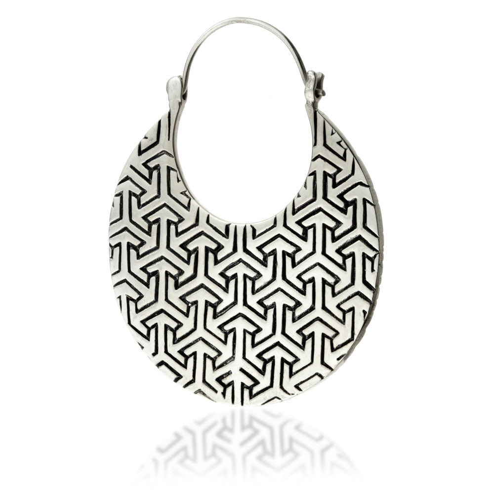 Silver Brass Geometric Hoop Earrings (Pair)