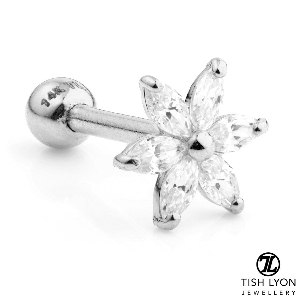 Gem Flower Solid Gold Cartilage Barbell Earring