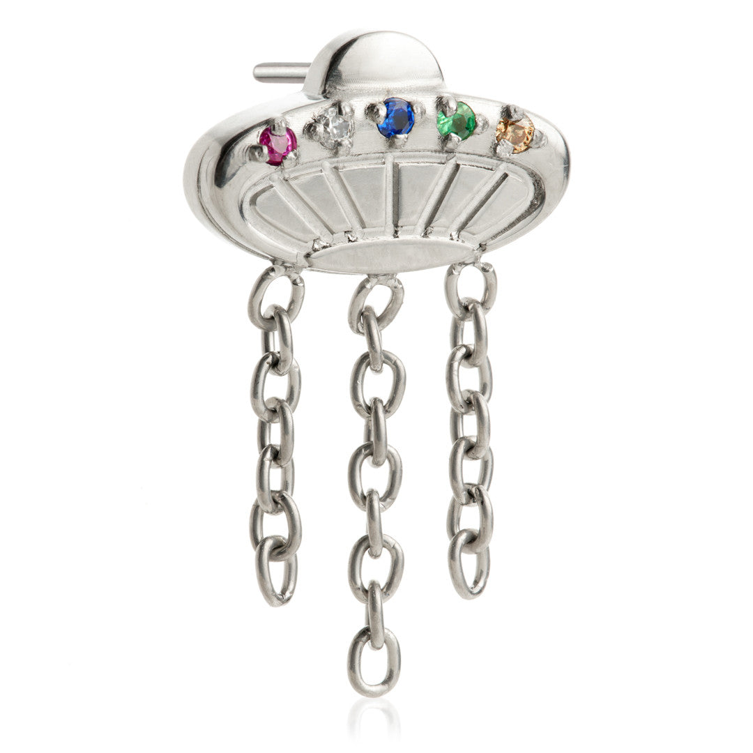 Titanium Threadless UFO Attachment with Multi Gems and Chains
