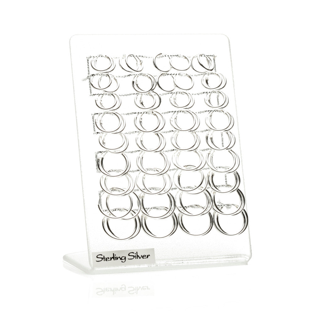 Plain Silver Hoops on Plastic Display Board - 36 Pairs