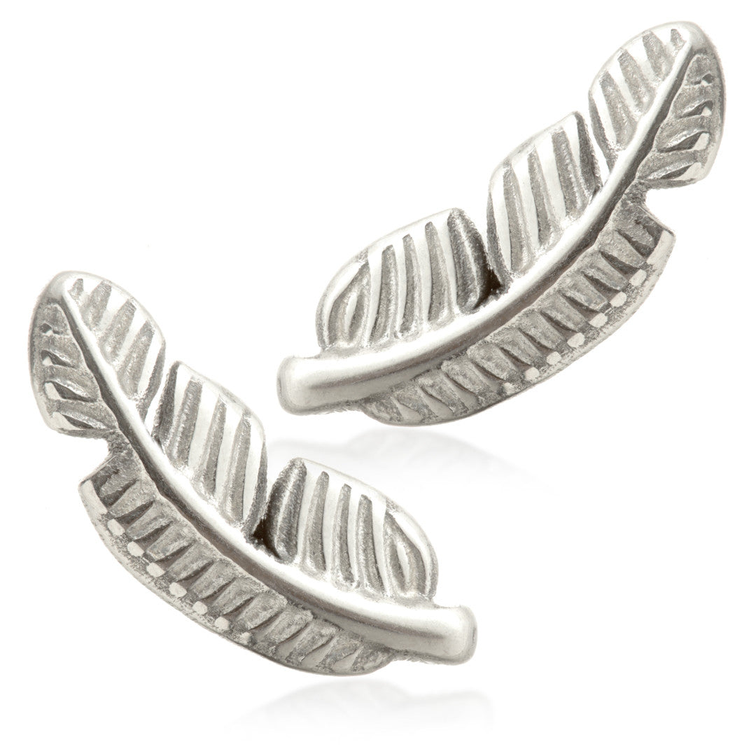 Titanium Threadless Stud Earrings with Feather Attachment (Pair)