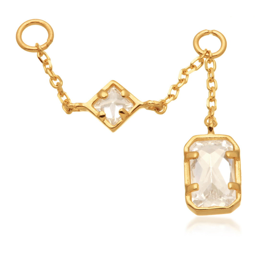 Solid 14ct Gold Chain with Jewelled Baguette & Square Attachment