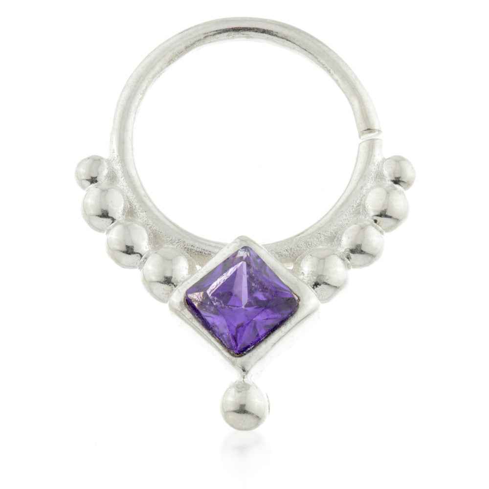 Dot Silver Open Ring with Iolite Gem