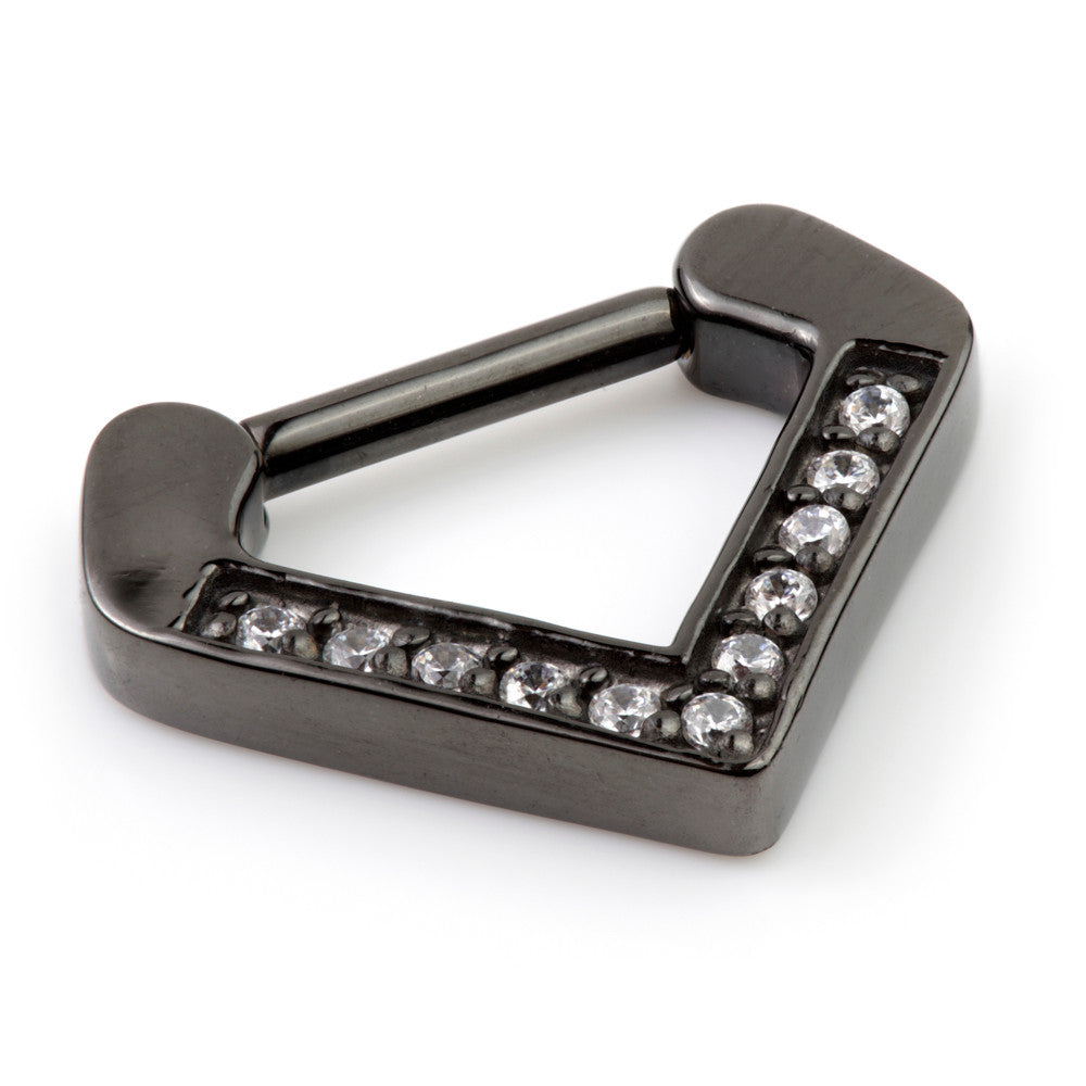 Gun Metal Steel Inverted Jewelled Triangle Septum Ring