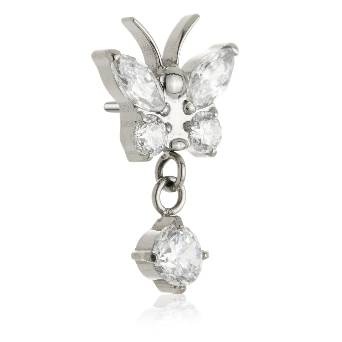 Ti Threadless Butterfly With Hanging Gem Attachment