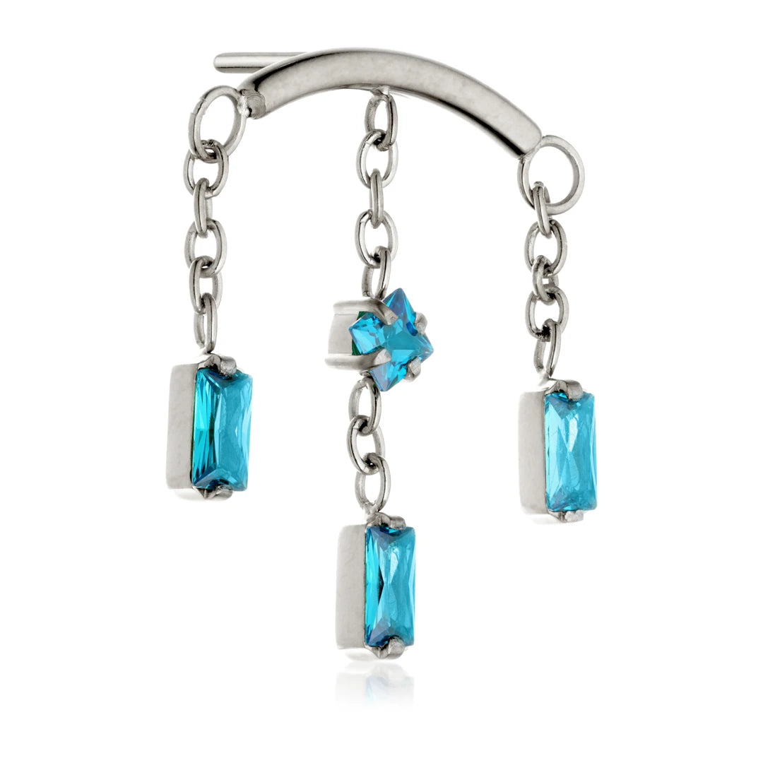 Ti Threadless Hanging Chain With Baguette and Square Gems Attachment