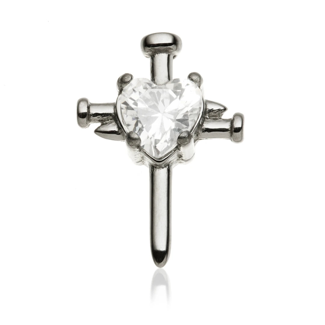 Ti Internal Jewelled Heart With Nail Cross Attachment