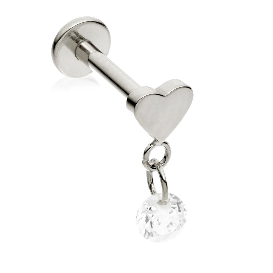 Ti Threadless Labret with Heart and Hanging Gem Attachment