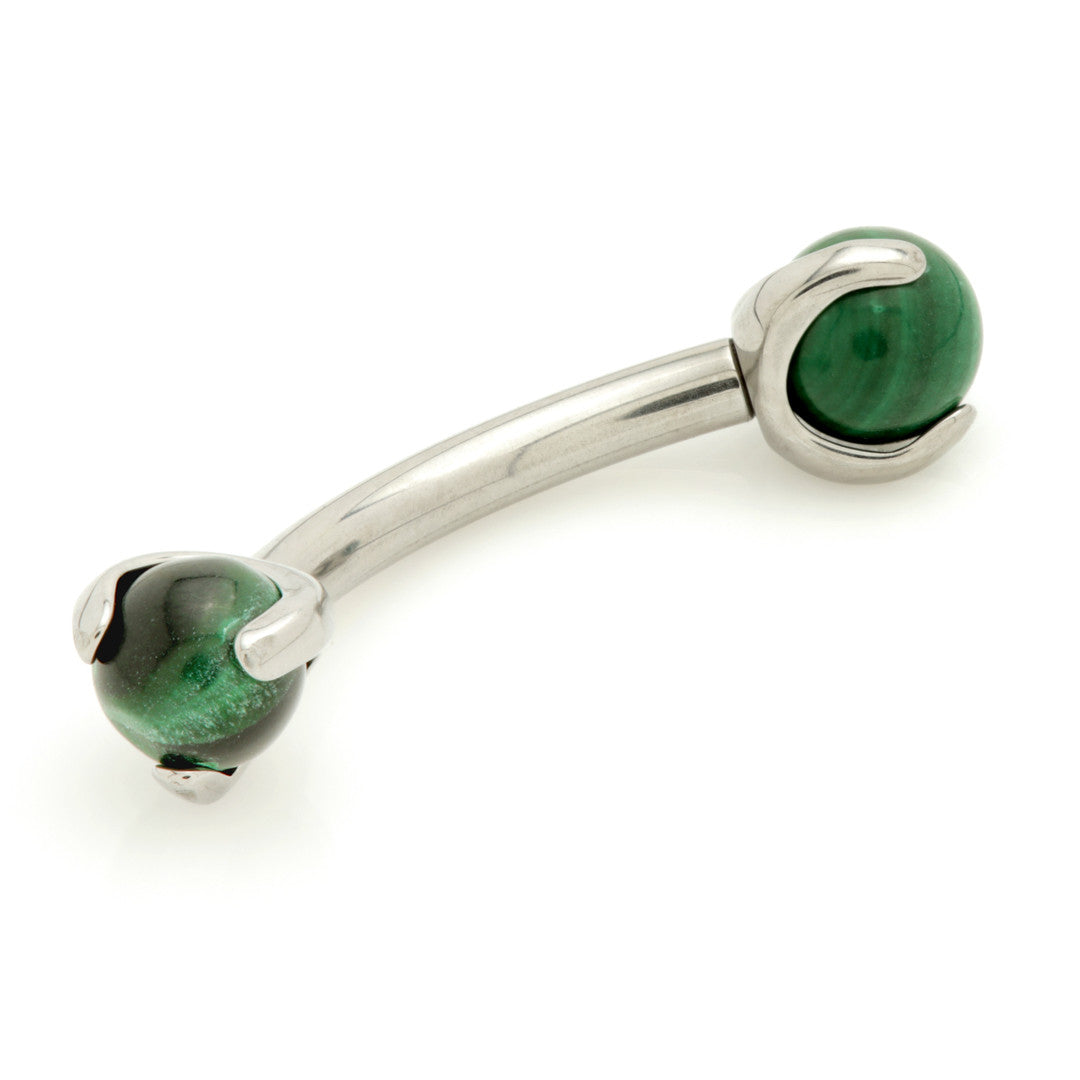 Ti Internal Banana Bar with Double Gemtone Prong