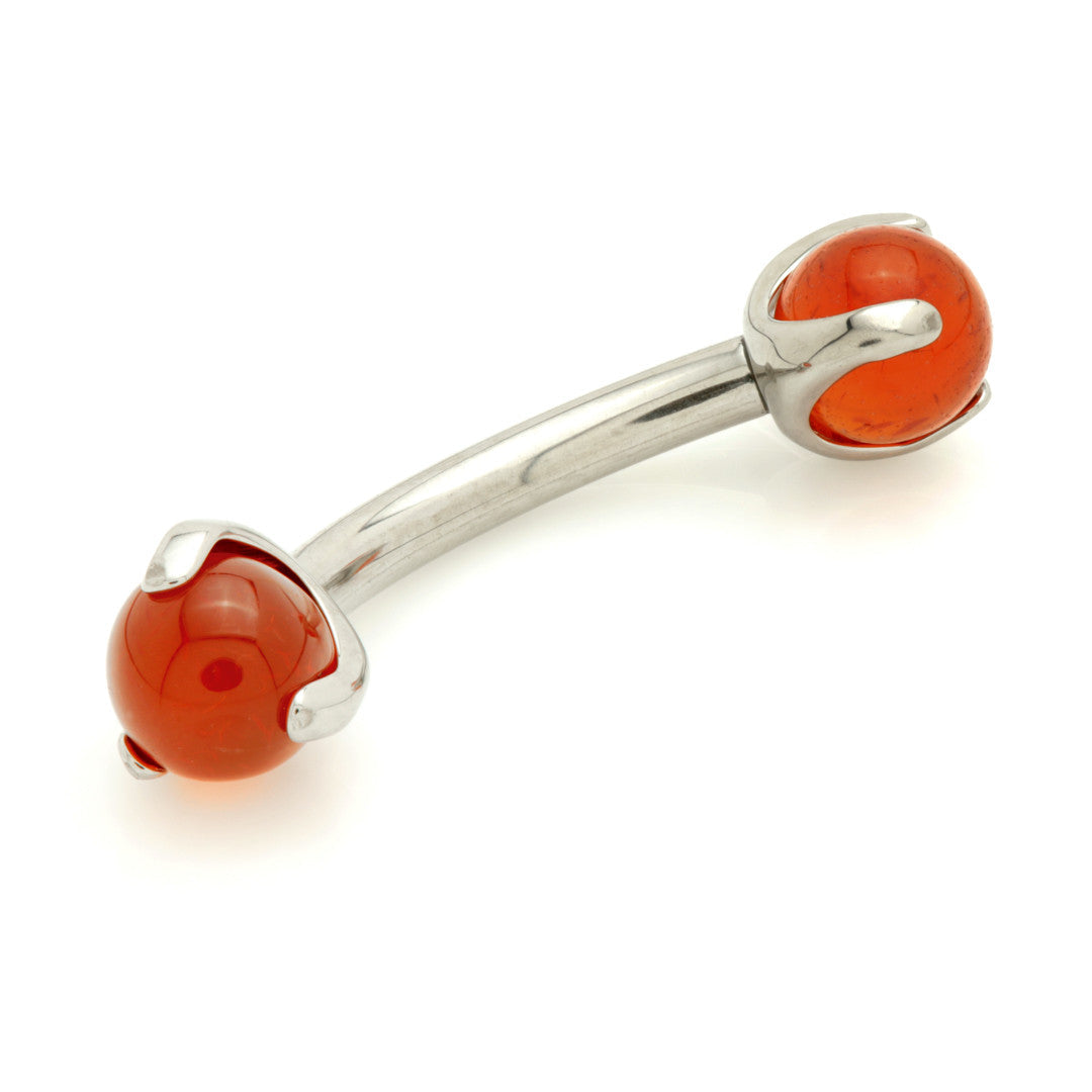 Ti Internal Banana Bar with Double Gemtone Prong