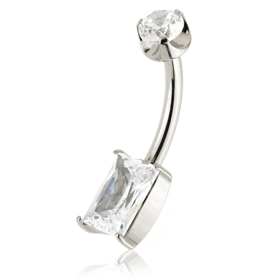 Ti Internal Jewelled Rectangle Belly Bar