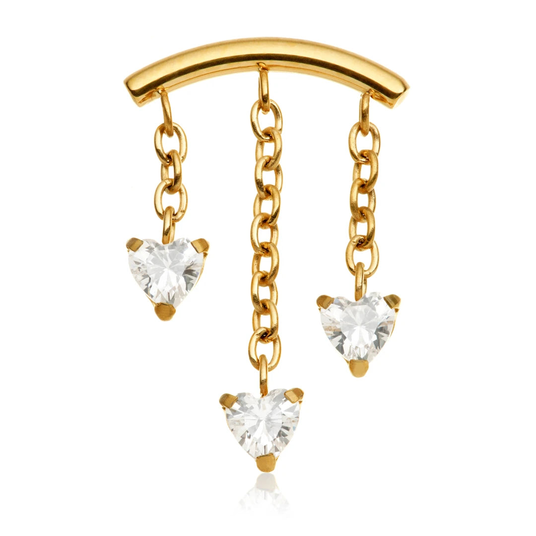 Gold PVD Ti Internal Triple Hanging Gem Heart Attachment