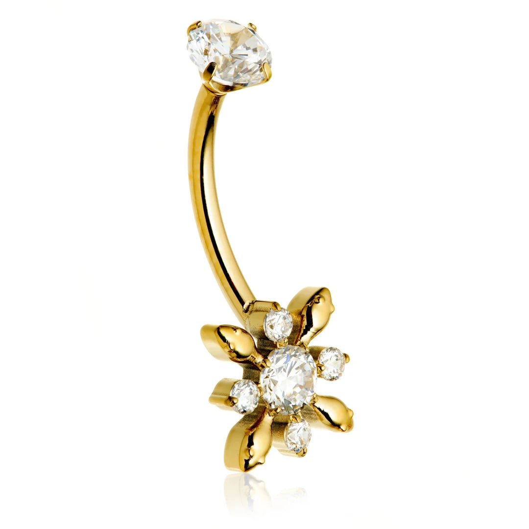 Gold PVD Ti Internal Floral Navel Bar