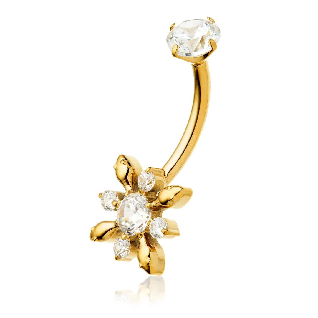 Gold PVD Ti Internal Floral Navel Bar